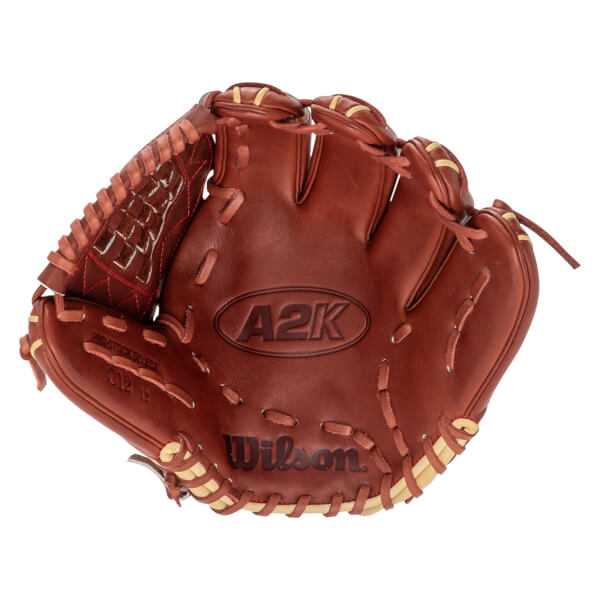 Front view of a brown Wilson A2K baseball glove with "PRO-STOCK SELECT C12 12" embossed on the palm.