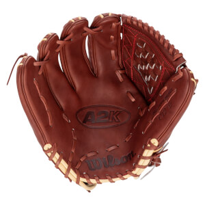 Top-down view of a brown baseball glove with "A2K" and "Wilson" logos, and "C12 12" text.
