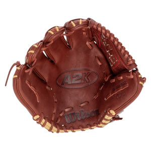 Top-down view of a brown Wilson A2K baseball glove with "A2K" and "Wilson" logos, and "C12 12" text.