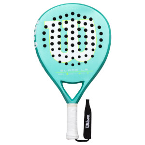 Front view of a teal Wilson Blade LS paddle with a large white "W" logo and black holes.