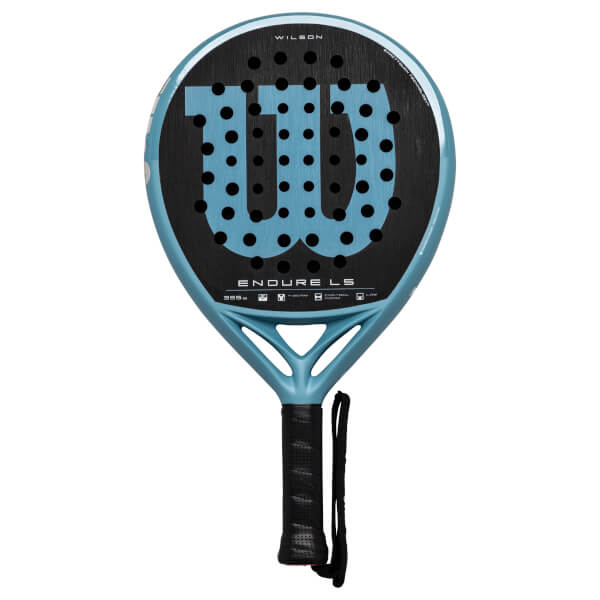 Front view of a light blue Wilson padel racket with a black face featuring a large light blue "W" logo and "ENDURE LS" text.