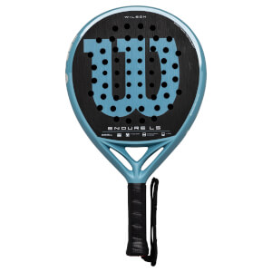Front view of a light blue Wilson padel racket with a black face featuring a large light blue "W" logo and "ENDURE LS" text.