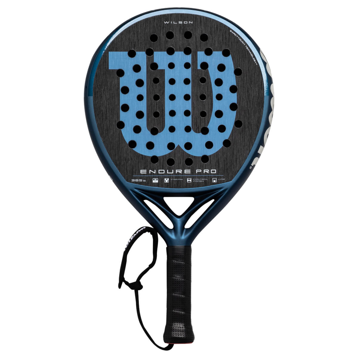 Front view of a blue Wilson padel racket with a large blue "W" logo and "ENDURE PRO" text.