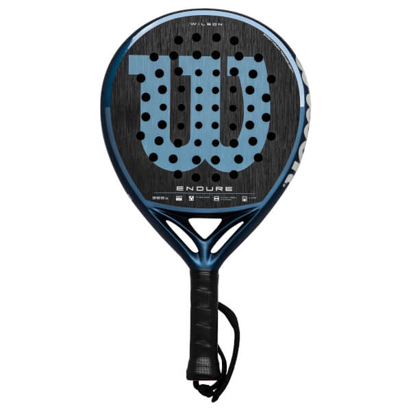 Front view of a dark blue Wilson padel racket with a large light blue "W" logo and "ENDURE" text.