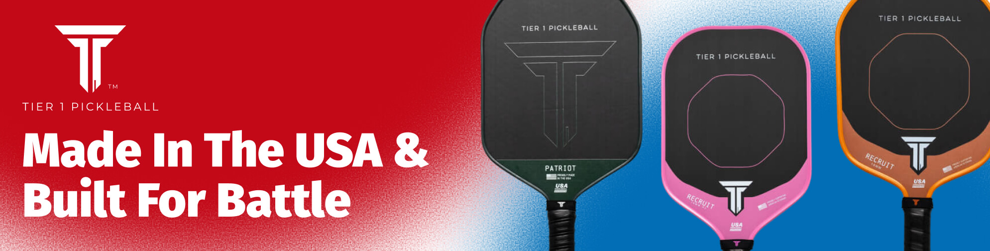 Tier 1 Pickleball paddles, including the Patriot and Recruit models, are made in the USA and built for battle.