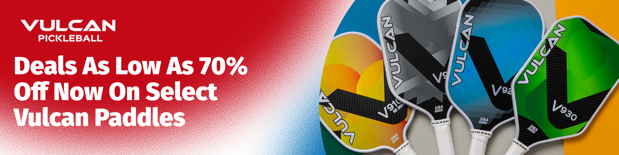 Vulcan Pickleball deals as low as 70% off now on select Vulcan Paddles.